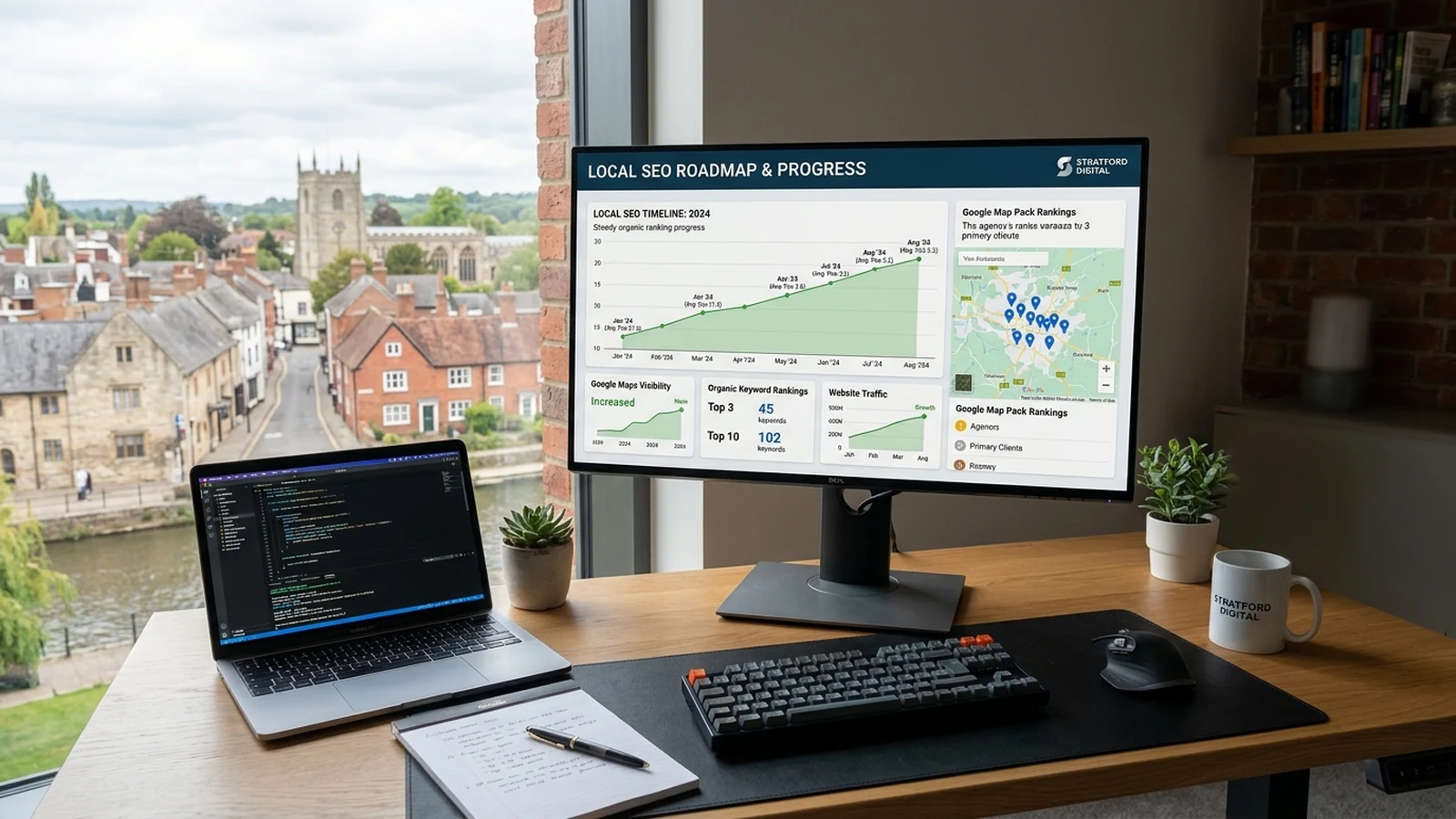 Strategic digital marketing timeline roadmap illustrating SEO ranking milestones for small businesses in the UK