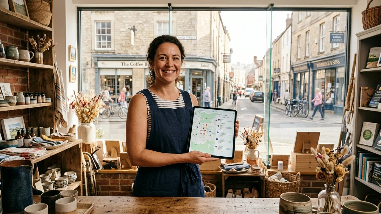 Local business owner in Swindon using tablet for local search optimisation
