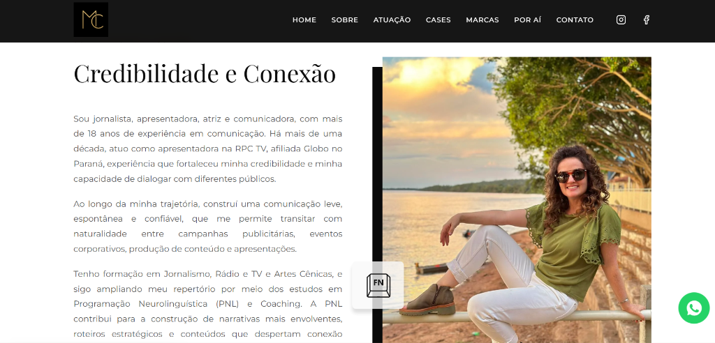 About section of the Michelly Correa portfolio website